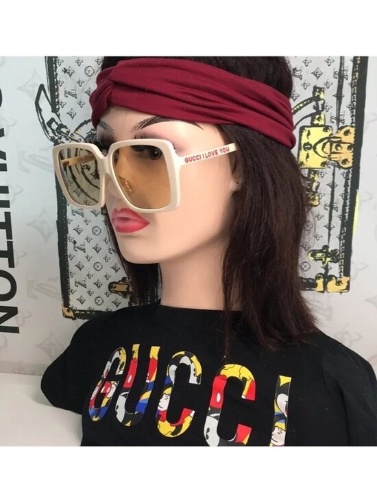 New Authentic Gucci GG0567SAN 006 Cream Sunglasses with Yellow Lenses main image 8